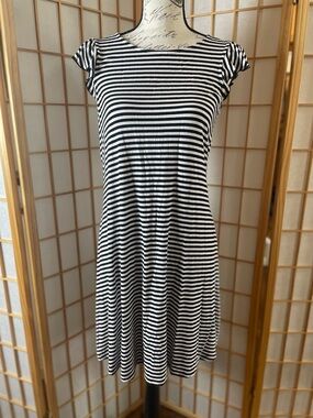 Old Navy Black and White Striped Mini Swing Dress